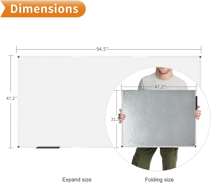 VIZ-PRO Large Magnetic Whiteboard/Foldable Dry Erase Board, 96 X 48 Inches - Image 2