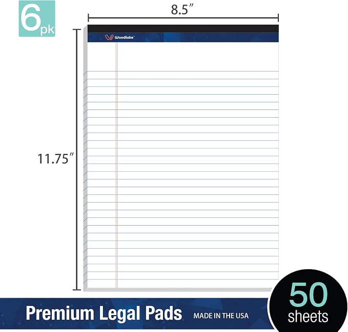 Woodlake Legal Pads 8.5 x 11, 6 Pack, Wide Ruled, Premium White Paper Pad - Image 3