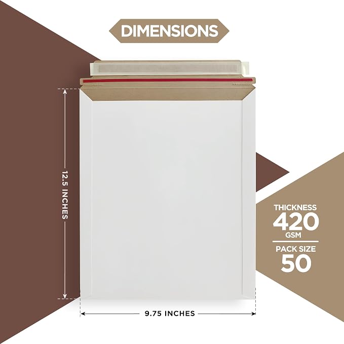 50 Pack 9.75x12.5 Inches Rigid Mailers – Self Adhesive White Cardboard Mailers - Image 2