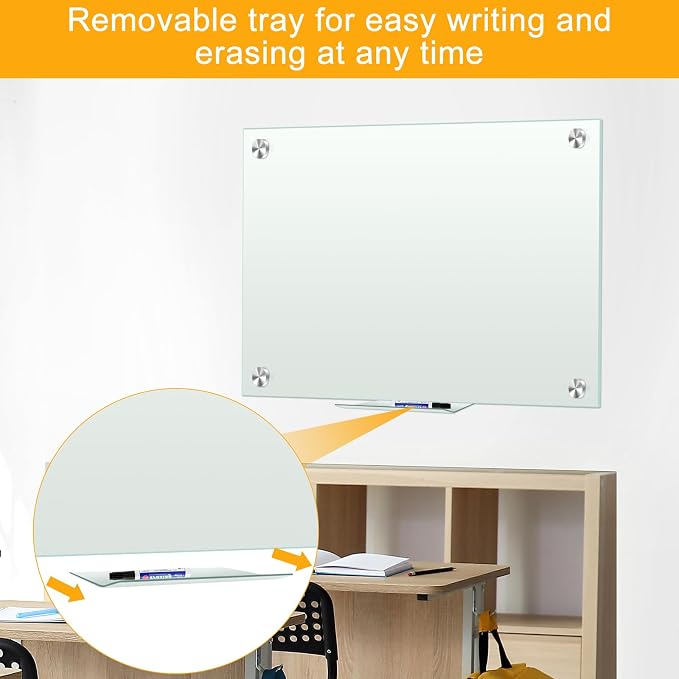 H-Qprobd Glass Whiteboard 36"x24" Magnetic Dry Erase White Board - Image 2