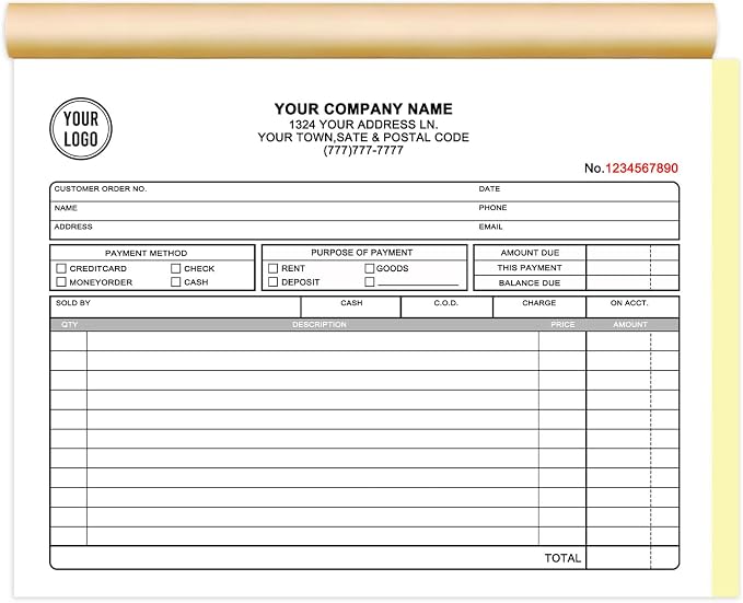 Custom Invoice Book with Logo 100 Set Personalized Receipt Books Customized by Unknown
