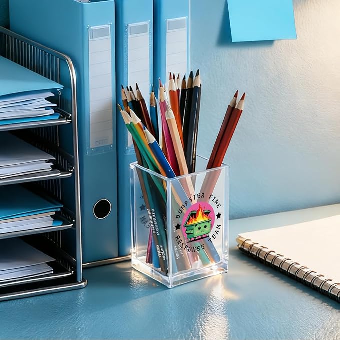 QYUVK Dumpster Fire Response Team Acrylic Pencil Holder Cup, Funny Dumpster - Image 4