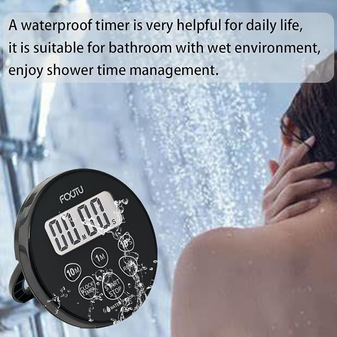 FCXJTU Digital Waterproof Shower Clock Timer, Bathroom Shower Countdown Timer - Image 7
