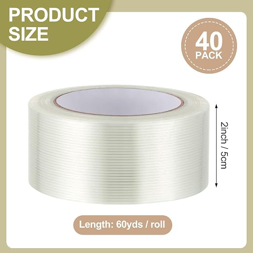 Treela 40 Rolls Strapping Tape 2 Inch X 60 Yards 5.5 Mil Fiberglass Filament - Image 2