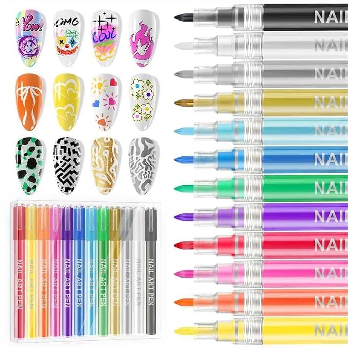 EBANKU Nail Art Pens Set, 12 Colors 3D Nail Polish Pens Acrylic Paint Pens Nail by EBANKU