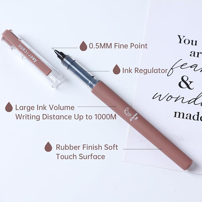 FUNFULL Aesthetic Cute Stick Rollerball Pens, 0.5mm Fine Point Coffee Gel Pens - Image 4