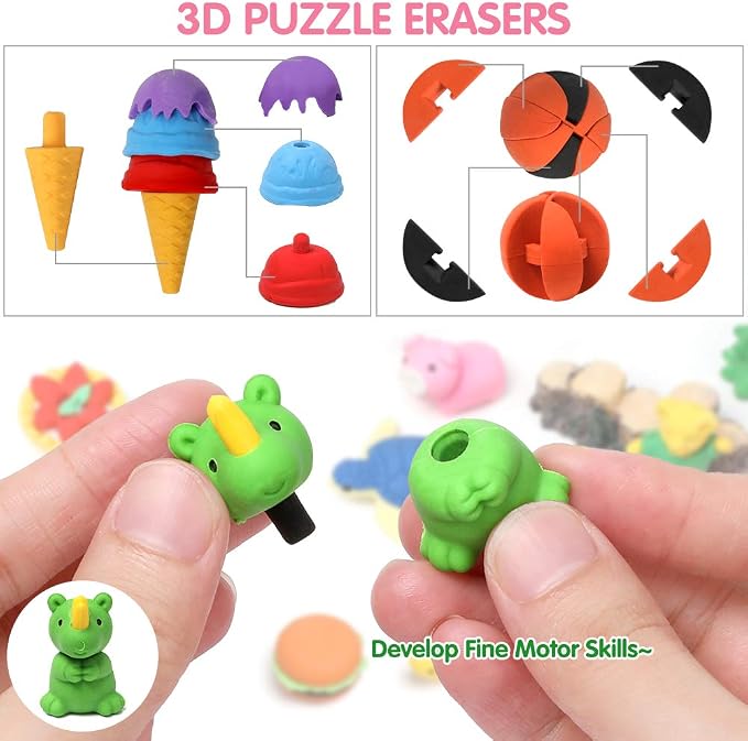 UMIKU 100 Pack Animal Pencil Erasers 3D Desk Pet - Image 7