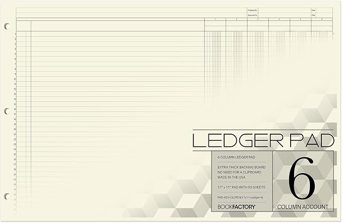 BookFactory Ledger Pad/Large 6 Column Accounting Ledger Columnar Pads by BookFactory