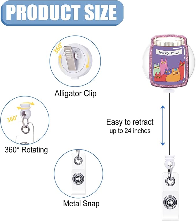 Badge Reel Retractable with ID Clip Cat Medicine Bottle Acrylic Badge Clip - Image 2