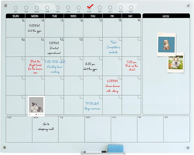 Magnetic Glass Whiteboard Calendar 48"x36" Glass Dry Erase Calender Board - Image 2