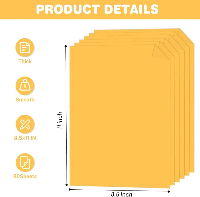 Yellow Cardstock 8.5 X 11, 80 Sheets Card Stock, 75lb/ 200gsm Copy Paper - Image 2