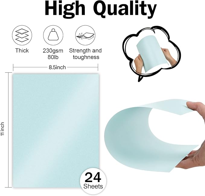 24 Sheets Blue Shimmer Cardstock 8.5 x 11 Metallic Paper, Goefun 80lb Card - Image 2