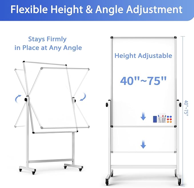 Rolling Whiteboard on Wheels, Double-Sided Magnetic Dry Erase Board - Image 3
