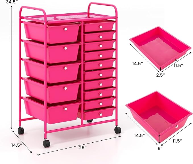 HAPPYGRILL 15-Drawer Rolling Cart, Storage Carts - Image 7