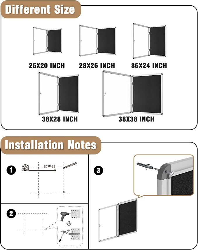 Mifuro 28"x26" Enclosed Bulletin Board, Lockable Weather-Resistant Aluminum - Image 4