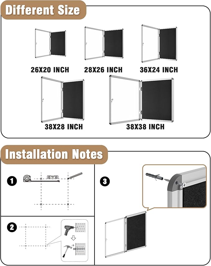Mifuro 38"x28" Enclosed Bulletin Board, Lockable Weather-Resistant Aluminum - Image 4