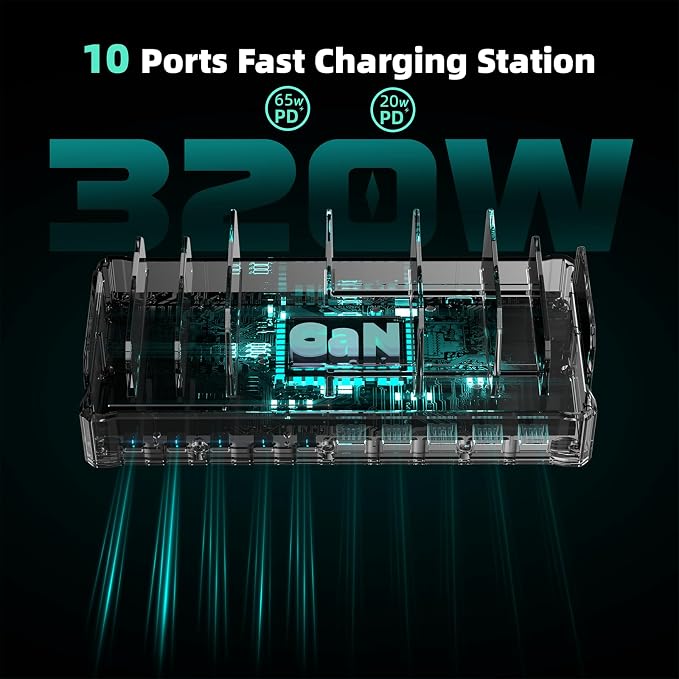 320W Charging Station for Multiple Devices, Zobirez 10-Port USB C Fast Charger - Image 7