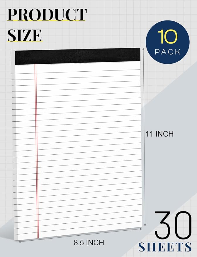 Note Pads 8.5 x 11 Inch, 10 Pack, Legal Pads 8.5 x 11, 30 Sheets Each, - Image 2