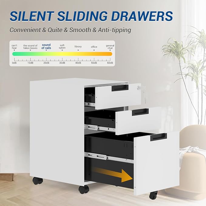 Fesbos 3 Drawer Vertical File Cabinets, Mobile Filling Cabinet - Image 5