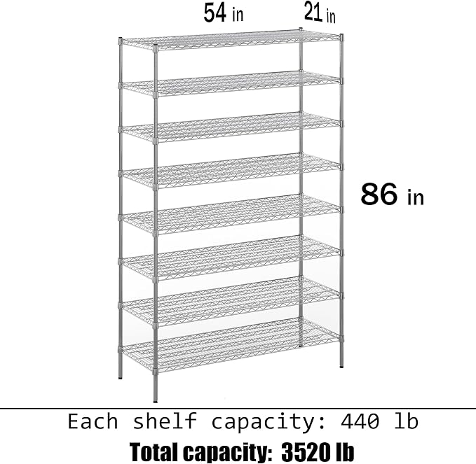 Regal Altair 21" Deep x 54" Wide x 86" Height Wire Shelving Kit | 8-Tier | NSF - Image 3