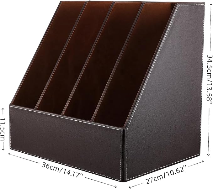 KINGFOM 4-Slot Wood Leather Document Files Holder Rack Stand Desk Files - Image 3
