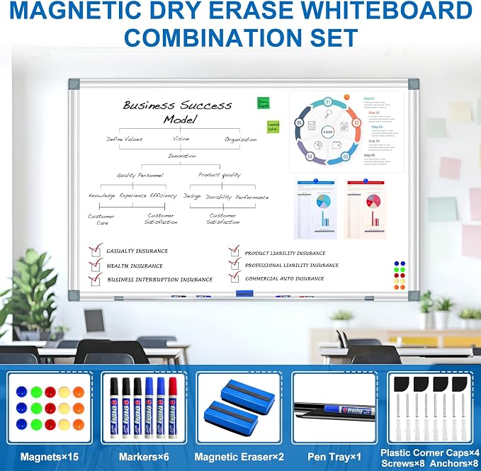 H-Qprobd 6'x4' Large Magnetic White Board Dry Erase Whiteboard - Image 5