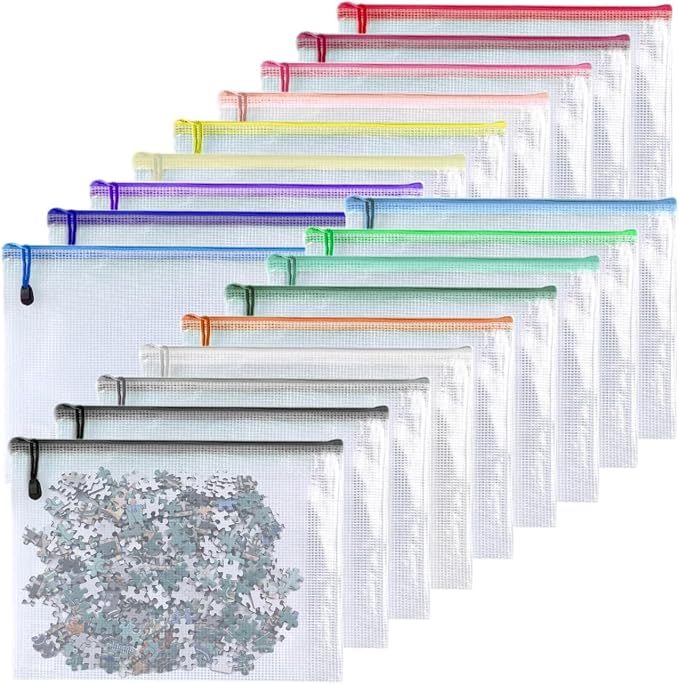 Oaimyy-18PCS-7 x 11" Mesh Zipper Pouch, Plastic Zip File Folders Puzzle Bags - Image 6