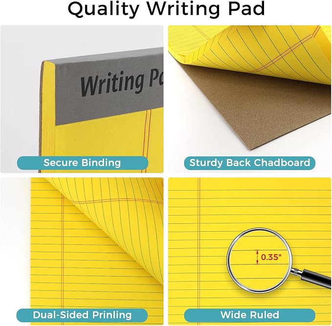 12pcs Legal Pads, Perforated Wide Ruled Writing Pad, Wide Ruled Legal Notepads - Image 3