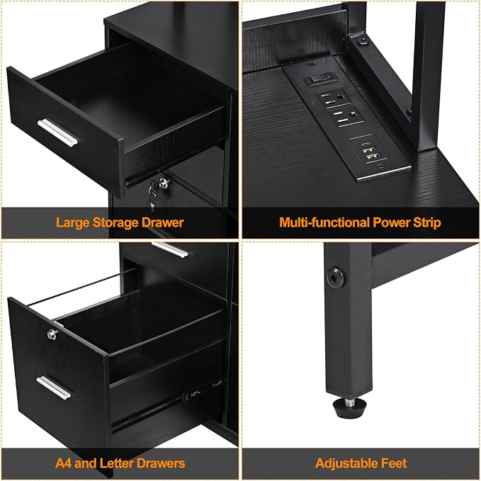 Livofloral File Cabinet with Charging Station, 3 Drawer Filing Cabinet with - Image 7