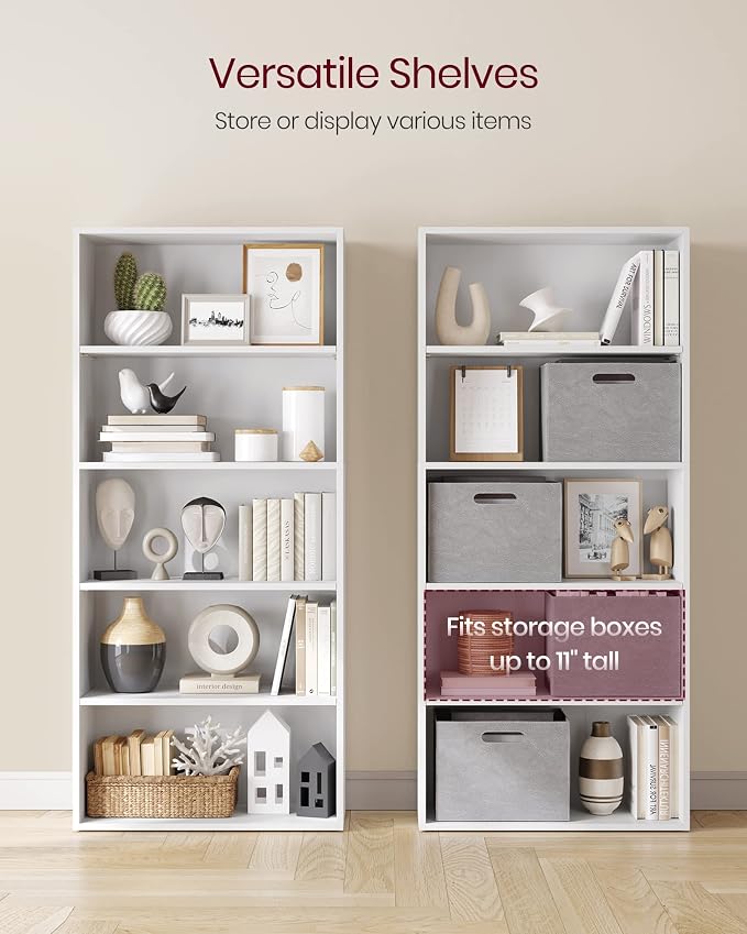 VASAGLE Set of 2 Bookshelves, 23.6 Inches Wide, 5-Tier Open Bookcases - Image 5