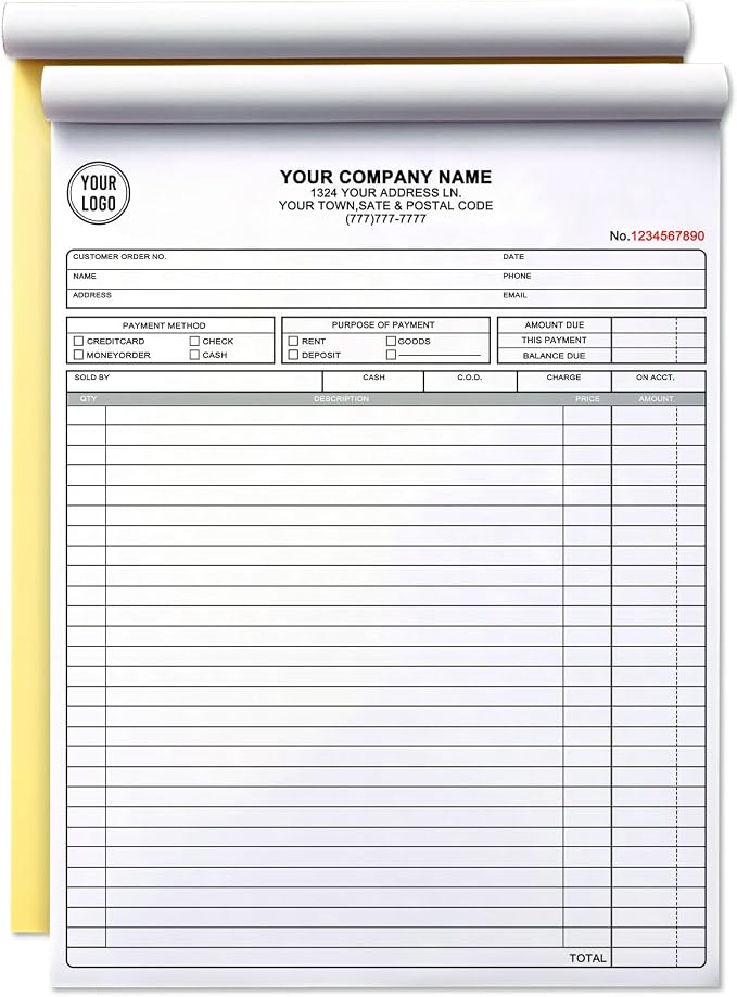 Custom Invoice Book with Logo 100 Set Personalized Receipt Books Customized by Unknown