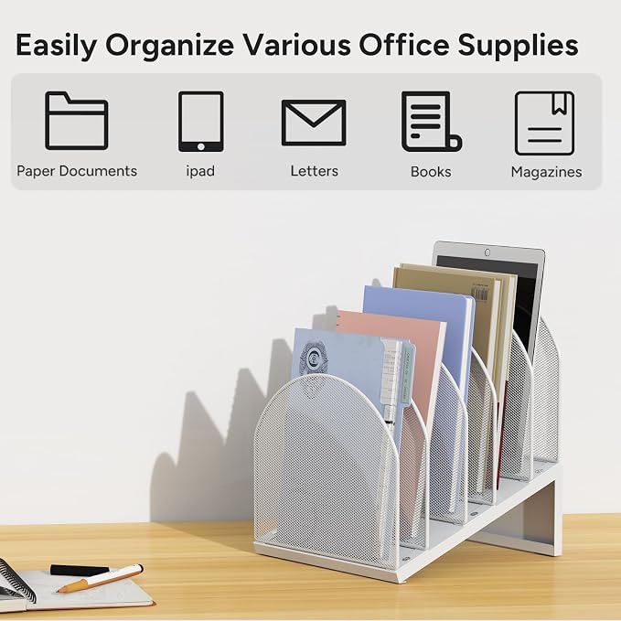 OUTIOE 5-Section Desk File Organizer, Metal Mesh Folder Organizer - Image 7