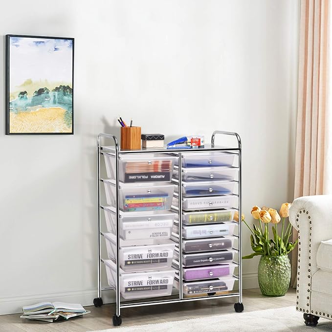 HAPPYGRILL 15-Drawer Rolling Cart, Storage Carts - Image 3