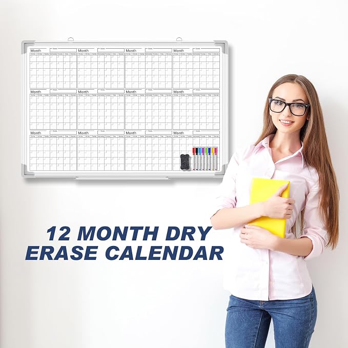Lincia 36" x 24" Magnetic Horizontal Yearly 12 Month Dry Erase Calendar - Image 4