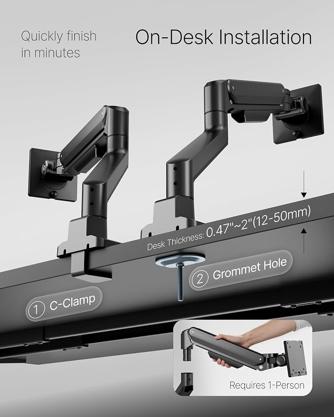 monTEK Deluxe Monitor Arm with USB A/C up to 40 Inch Holds 26.4 lbs Curved - Image 8