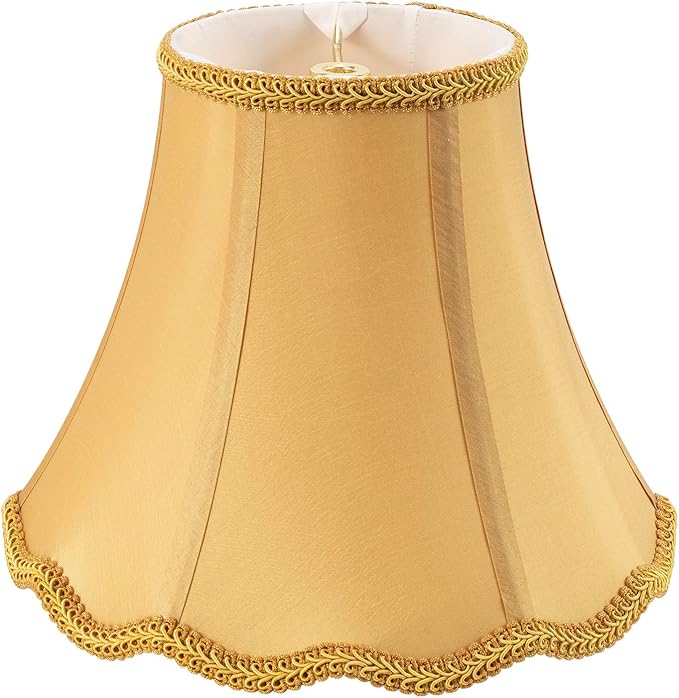 Bell Lamp Shade, Saangseon Scalloped Gold Fabric Lampshade Replacement by Saangseon