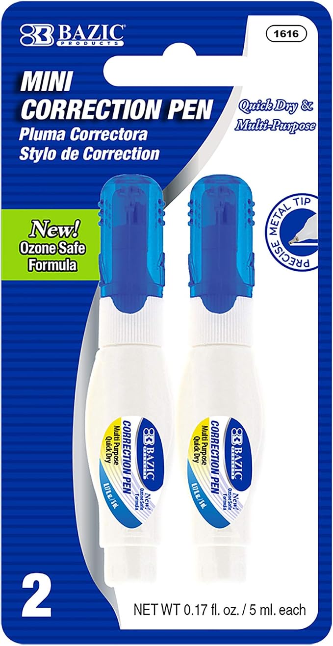 BAZIC Products Correction Pen – Corrections Fluid, Precise Metal Tip White Out by BAZICProducts