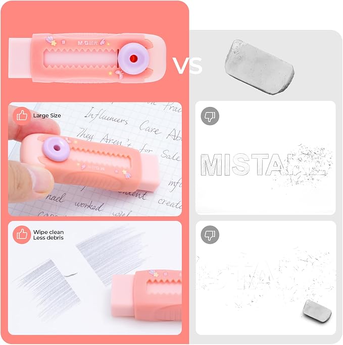 M&G 2+4 Pack Rubber Erasers Sliding Retractable Eraser, 2 Pack Cute Erasers - Image 5