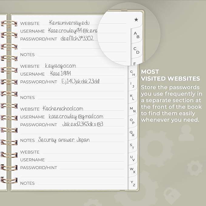 Clever Fox Password Book Spiral – Internet Address & Password Organizer - Image 4