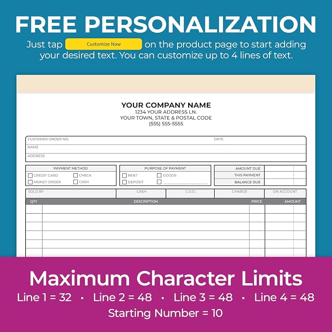 Custom 8.5" x 11" Carbonless NCR Books in 3-Part Triplicate Invoices, Work - Image 4