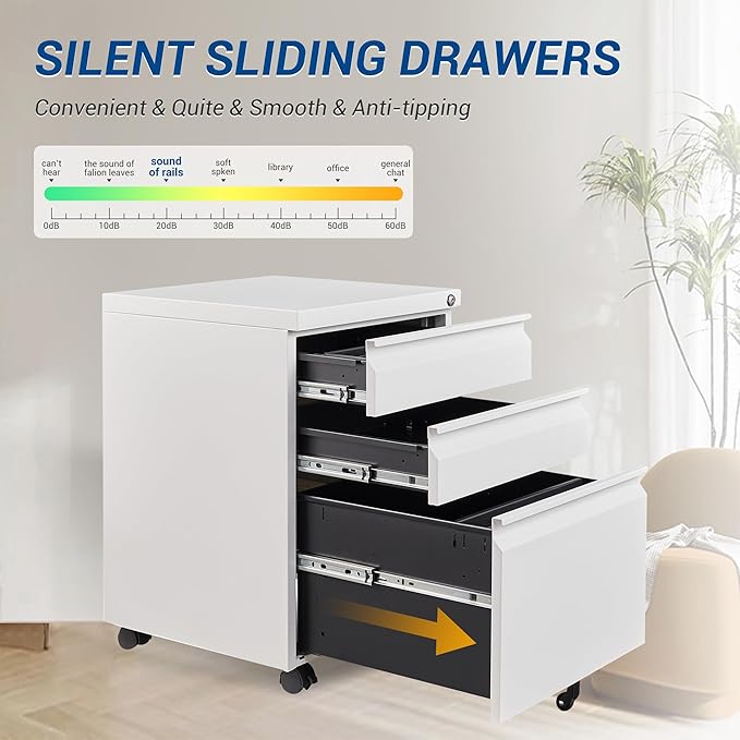 Fesbos 3 Drawer Mobile Metal File Cabinet, Pre-Built Office Storage File Cabinet - Image 4