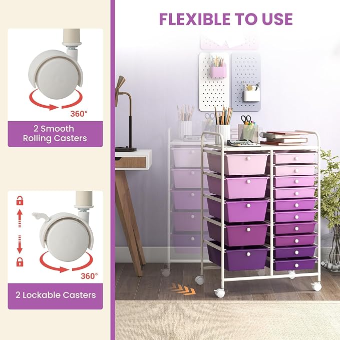 DORTALA 15-Drawer Rolling Storage Cart - Image 7