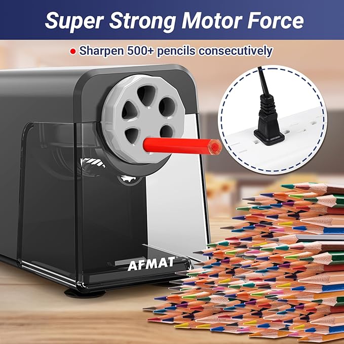 AFMAT Electric Pencil Sharpener Heavy Duty, 6 Holes, Auto Stop Pencil Sharpener - Image 5