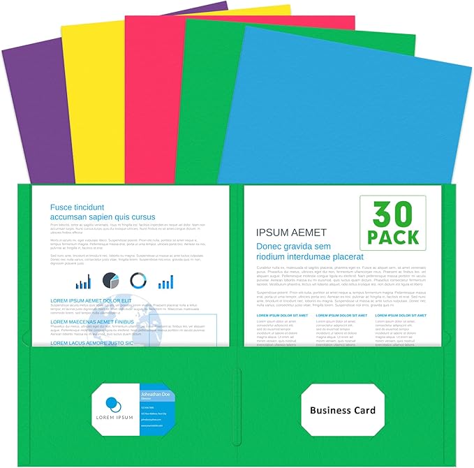 Two Pocket Folders, PANDRI 30 Pack 2 Pocket Folders, Letter Size Paper File by PANDRI