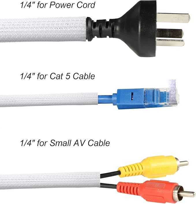CrocSee 25ft - 1/4 inch Braided Cable Management Sleeve Cord Protector - - Image 3