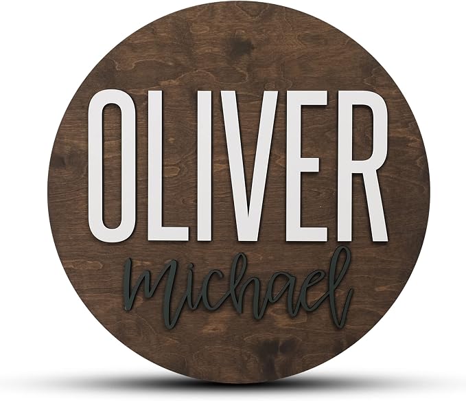 Custom Round Nursery Name Sign, Personalized Wooden Wall Plaque, Baby Shower - Image 2