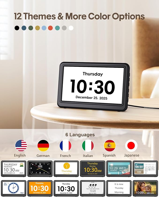 Clock with Day and Date for Elderly, 12 Display Modes, Dimmable Dementia - Image 4