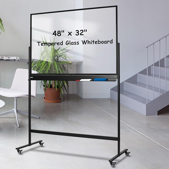 TSJ-OFFICE Rolling Clear-Glass Whiteboard on Wheels by TSJOFFICE