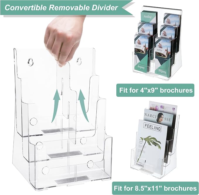 Argvey Acrylic Brochure Holder 8.5 x 11 inches, 3 Tier Clear Literature Holder - Image 2