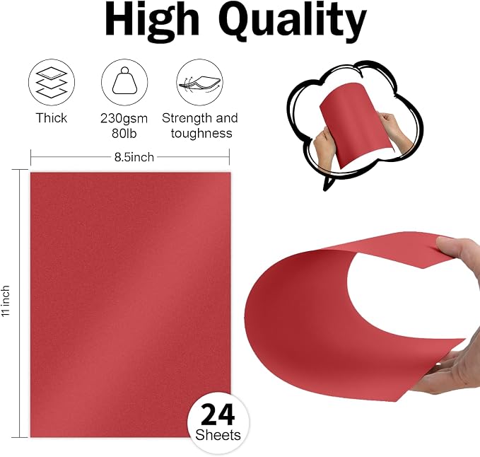 Red Shimmer Cardstock 8.5 x 11 Paper, Goefun 24 Sheets 80lb Red Card Stock - Image 2